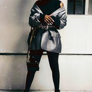 Grey Silver chrome oversized blazer coat